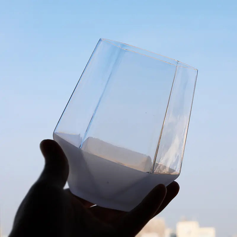 Frosted Geometric Glass Cup - Diamond Shaped Drinkware