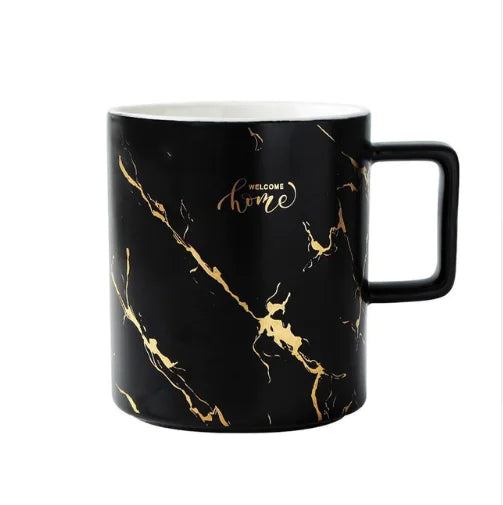 Marble Pattern Couple Mug Set with Gold Accents