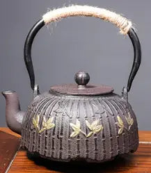 Japanese Cast Iron Teapot with Bamboo Leaf Design