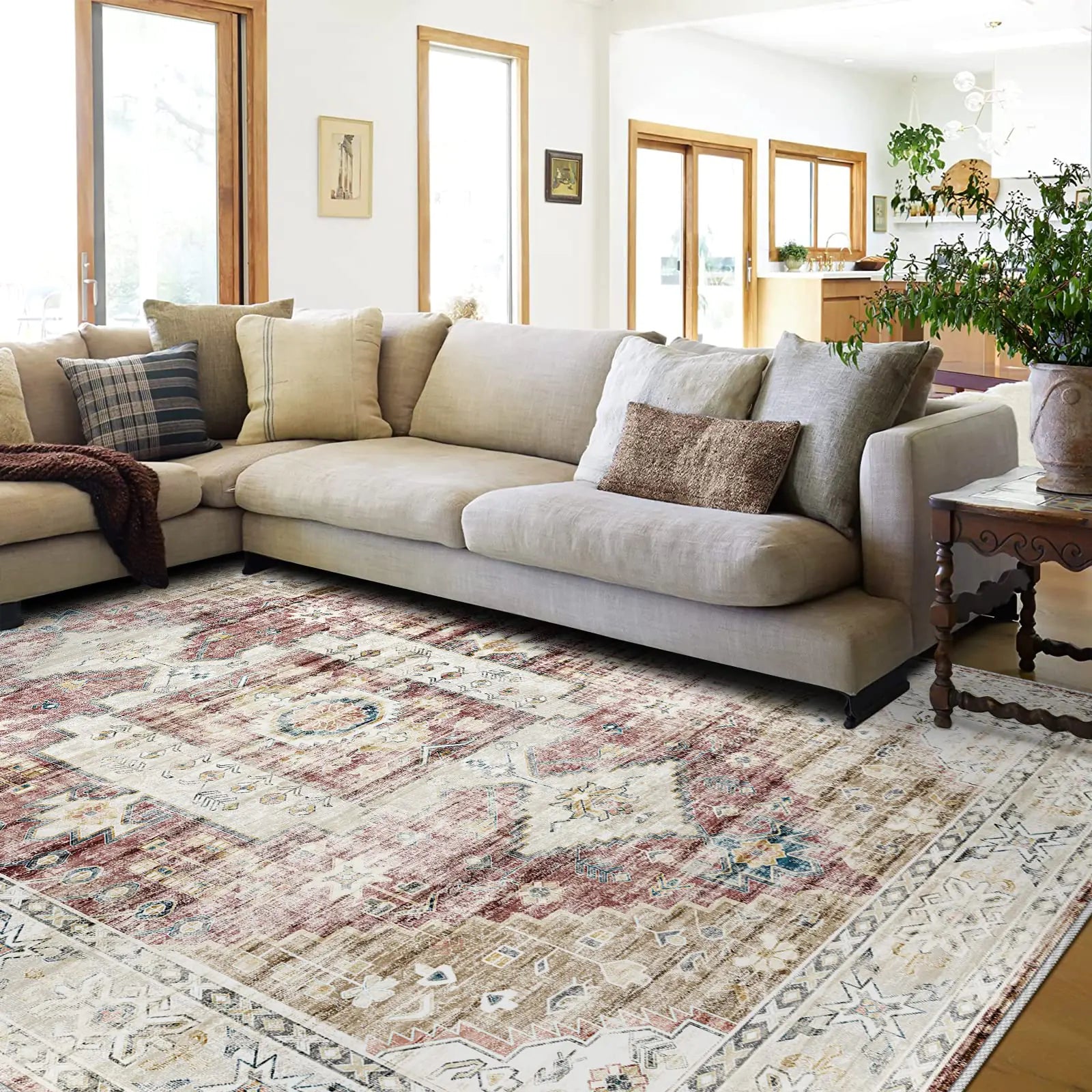 YOUFORTONG Washable 8x10 Area Rugs: Rugs for Living Room Ultra Soft Carpet for Bedroom Waterproof Rug Non Slip Rugs for Hardwood Floors (Red 8x10)