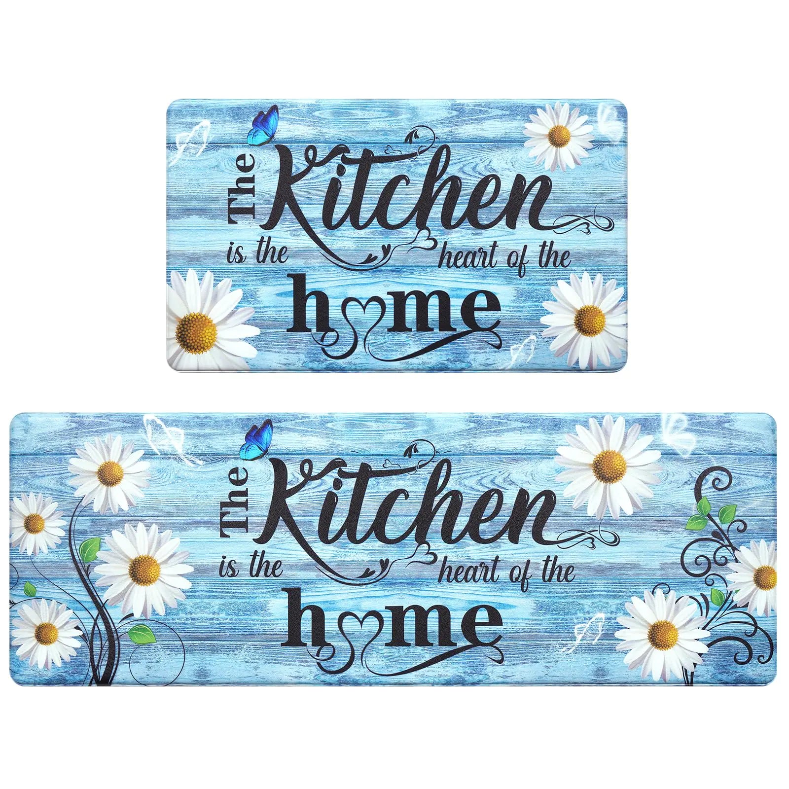 ASPMIZ Floral Kitchen Rugs Sets of 2 Spring Flowers Kitchen Rugs Non Slip Washable Memory Foam Kitchen Floor Mat Waterproof Farmhouse Anti-Fatigue Kitchen Rugs Cushioned 17 x 30 + 17 x 47