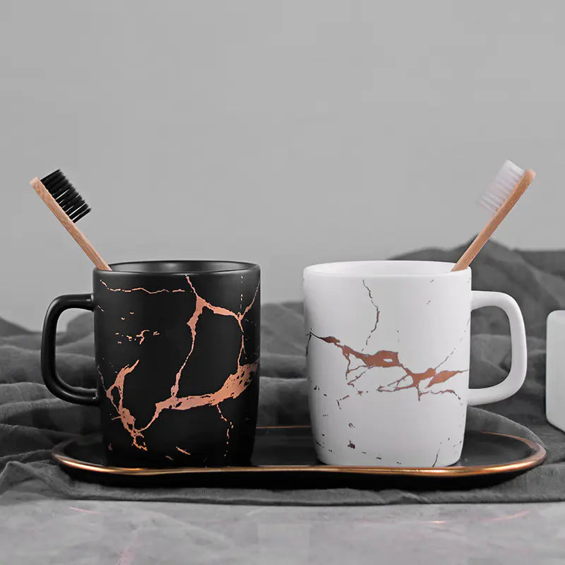 Marble Pattern Couple Mug Set with Gold Accents
