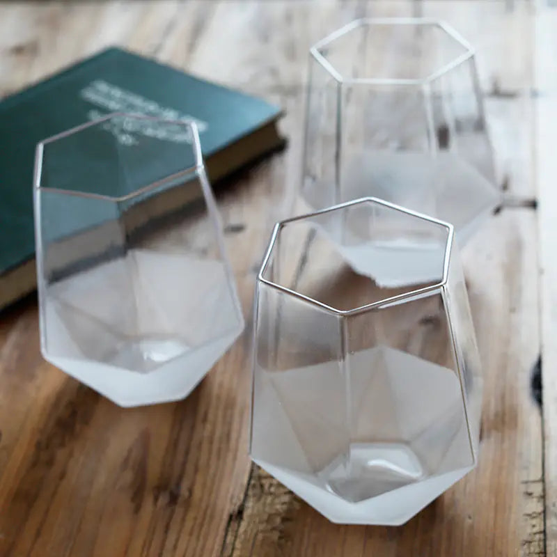 Frosted Geometric Glass Cup - Diamond Shaped Drinkware