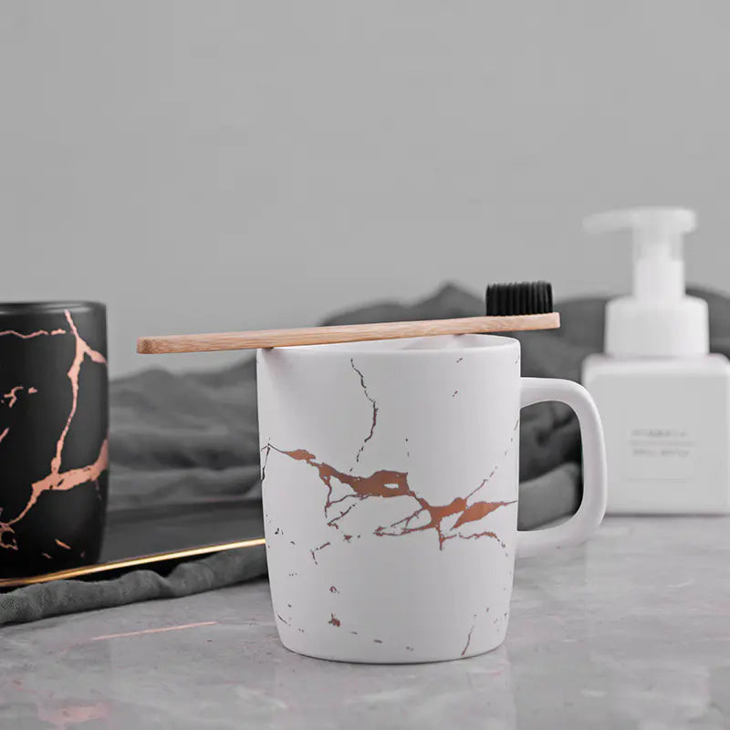 Marble Pattern Couple Mug Set with Gold Accents