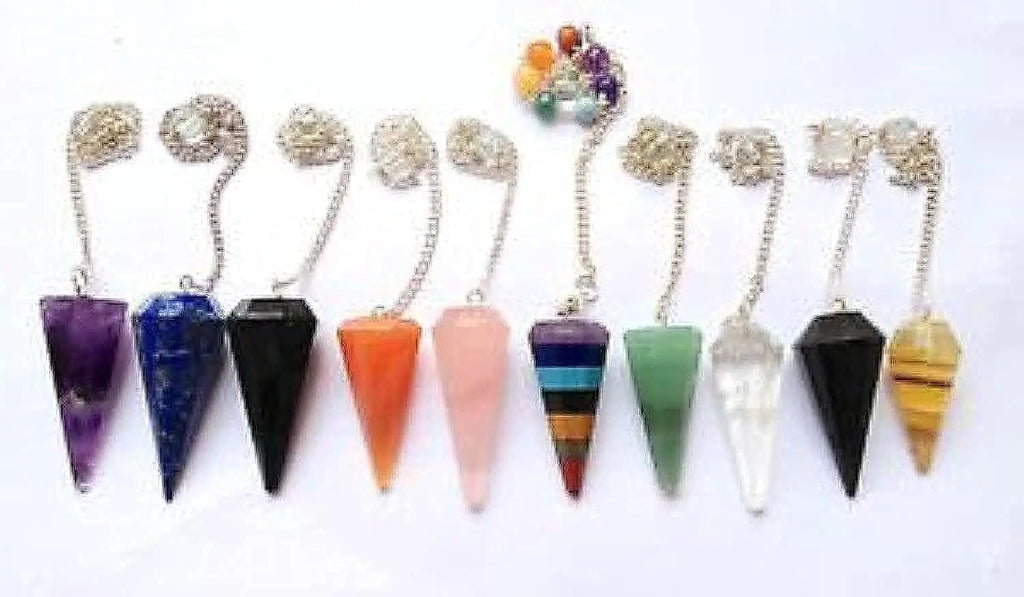 CRYSTALMIRACLE Natural Gemstone Cone Pendulums 7pc Pointed Crystal for Dowser Healing DivinationReiki Feng ShuiGift for Men Women