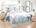 Coastal Bedding King Size Coastal Quilt with 2 Shams Nautical Bedding Beach Comforter Sets Ocean Bedspreads Coastal Coverlet Summer Bedding 96x106