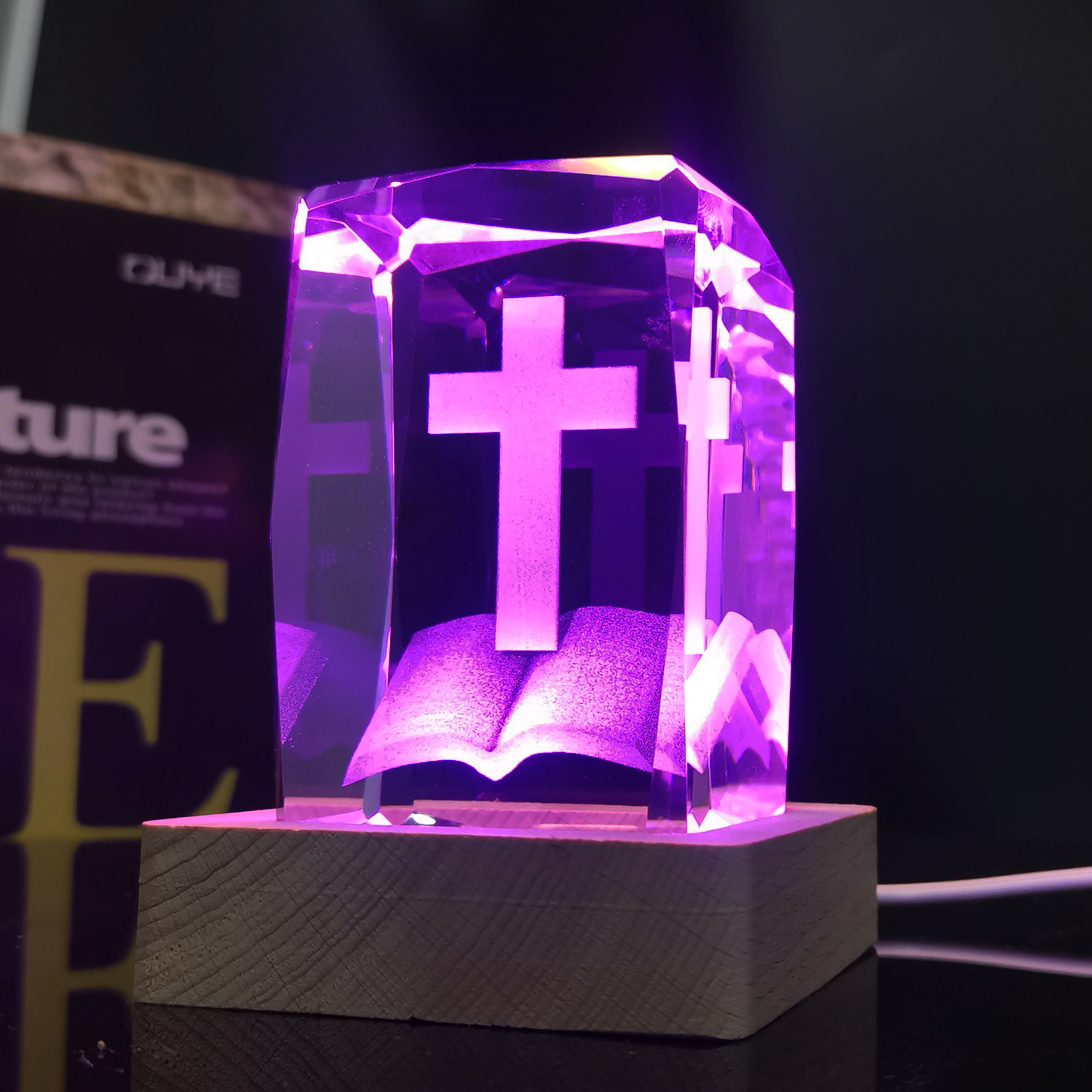 Luminous Cross Crystal Decoration