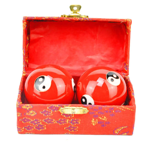 1.85 Cloisonne Health Hand Balls Yin-Yang Chinese Meditation Baoding Feng Shui Healthy Exercise Stress Balls with Gift Box Natural Enamel Cloisonne Craft (2PCS/Red)