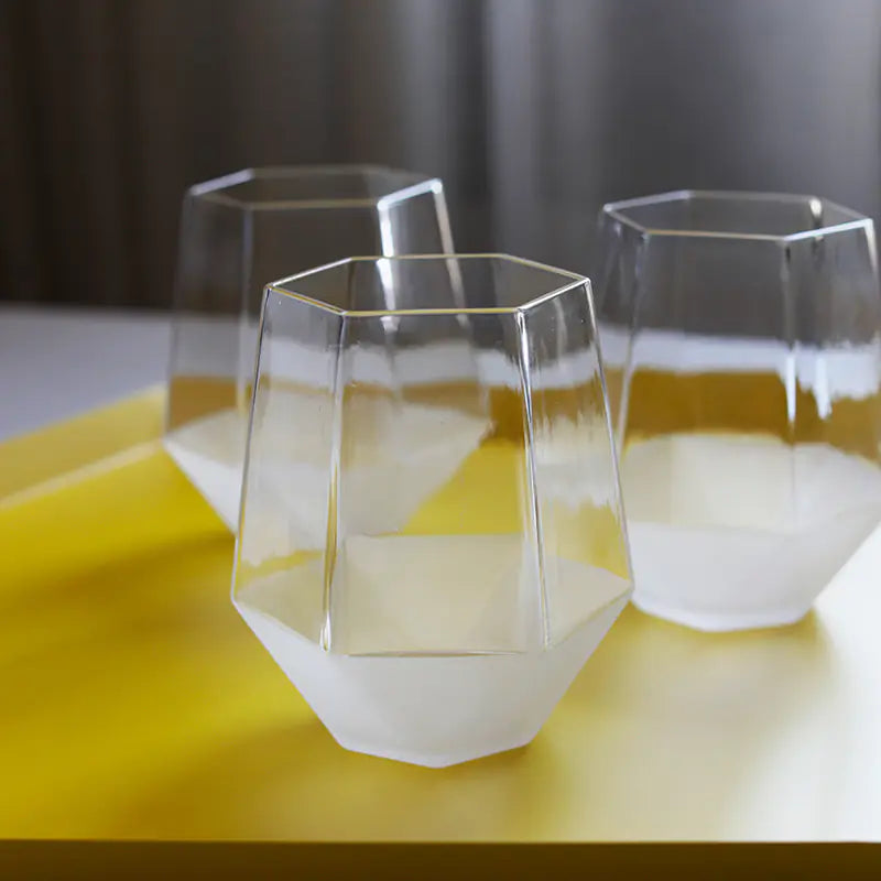 Frosted Geometric Glass Cup - Diamond Shaped Drinkware