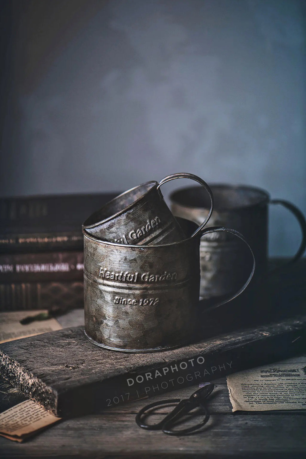 Vintage English Print Iron Flower Bucket with Handle