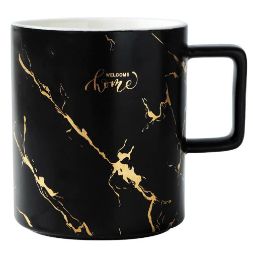 Marble Pattern Couple Mug Set with Gold Accents