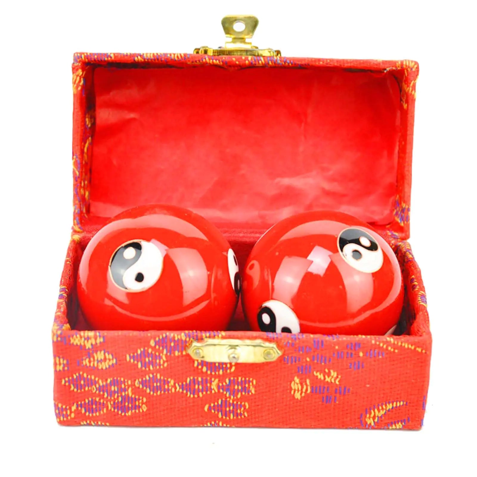 1.85 Cloisonne Health Hand Balls Yin-Yang Chinese Meditation Baoding Feng Shui Healthy Exercise Stress Balls with Gift Box Natural Enamel Cloisonne Craft (2PCS/Red)