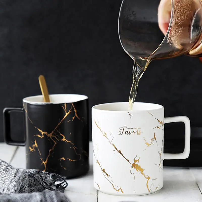 Marble Pattern Couple Mug Set with Gold Accents