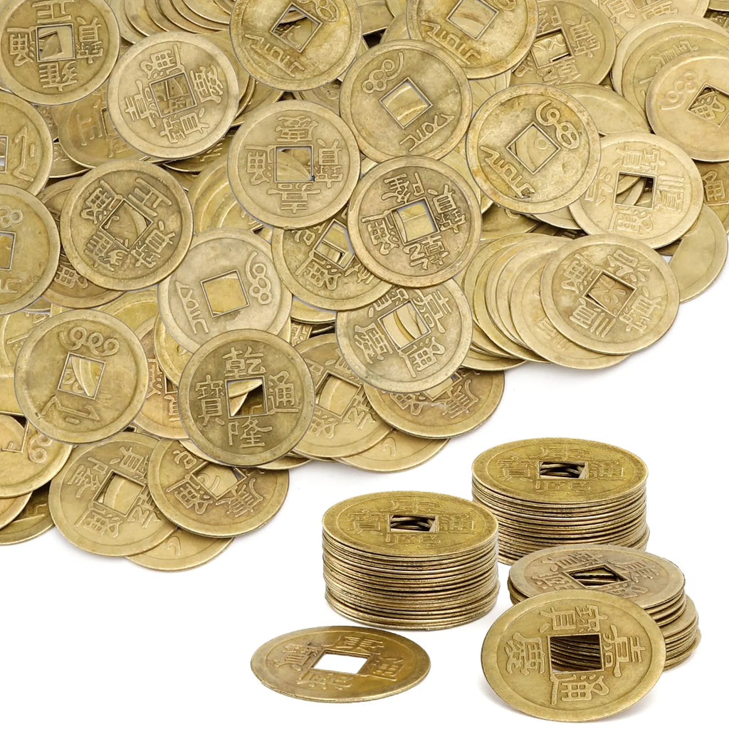 Chinese Coins 200Pcs Feng Shui Coins Chinese Lunar New Year Coins for Decor Chinese Coins for Good Luck I-Ching Coins Good Fortune Wealth Coins Ancient Coins Chinese Dynasty Time Coin 0.8 Inch