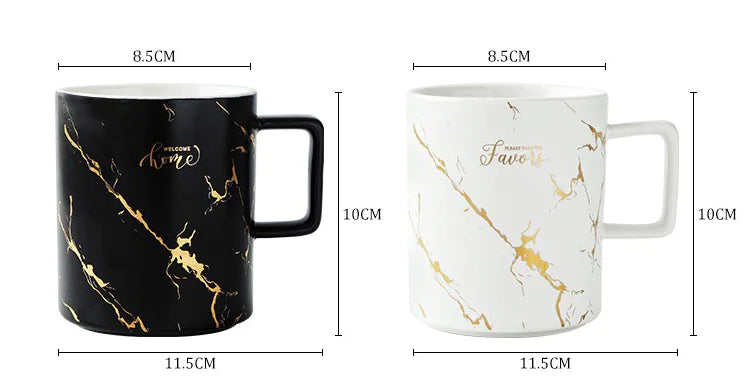 Marble Pattern Couple Mug Set with Gold Accents