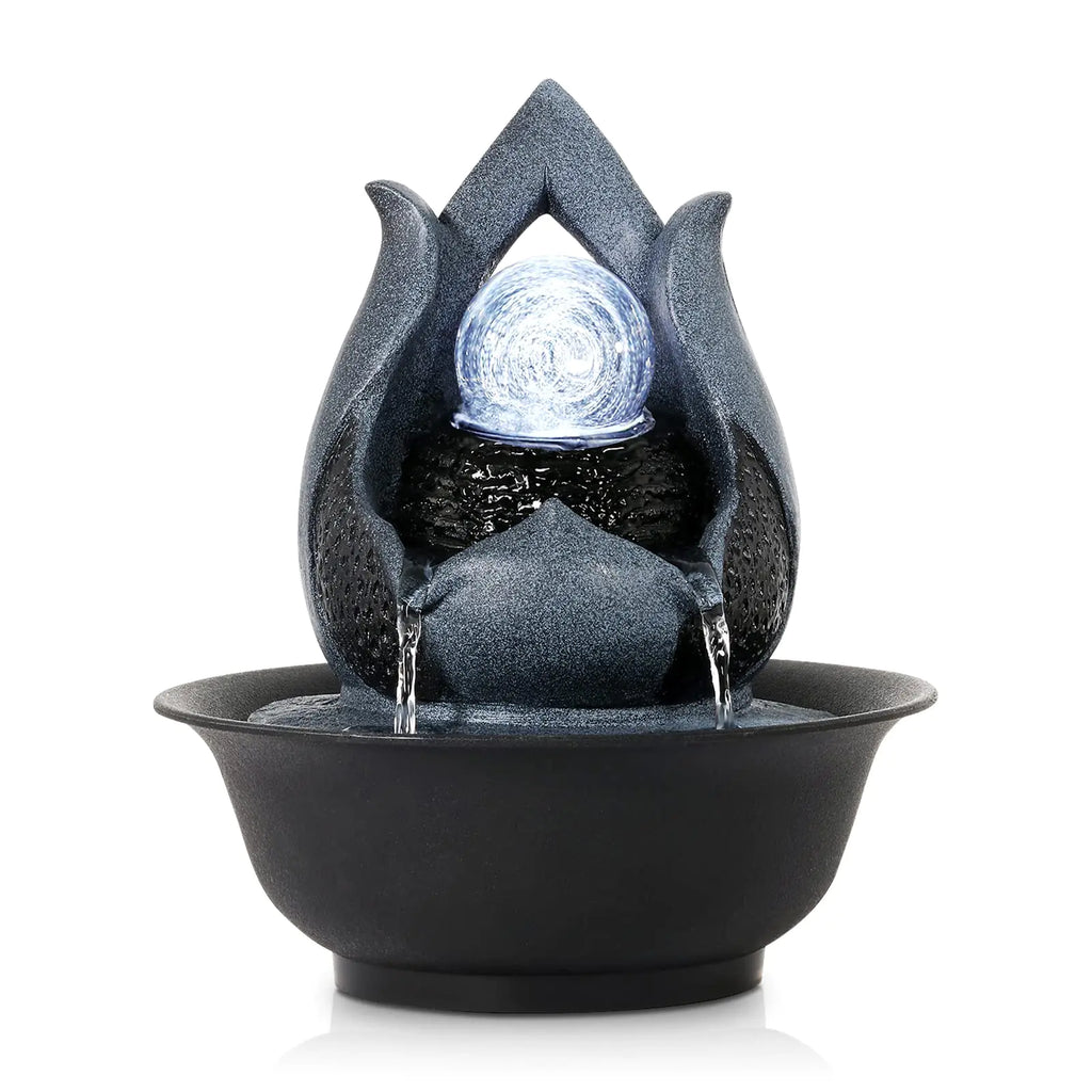 WICHEMI Indoor Water Fountain Tabletop Fountains with LED Rolling Ball Feng Shui Zen Meditation Desktop Waterfall Fountain Calming Water Sound Relaxation Fountain for Home Bedroom Office (Style 12)