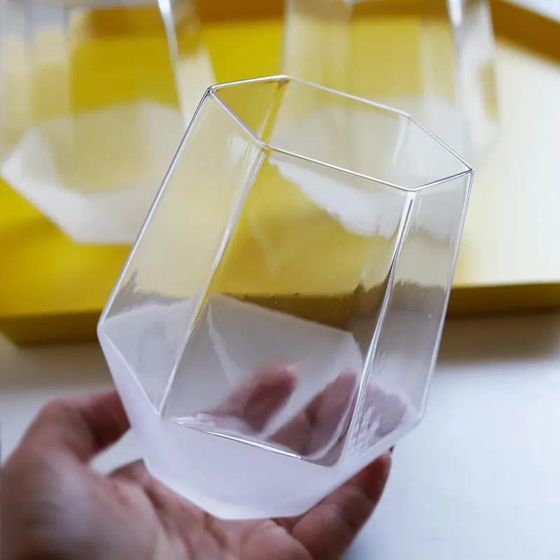 Frosted Geometric Glass Cup - Diamond Shaped Drinkware