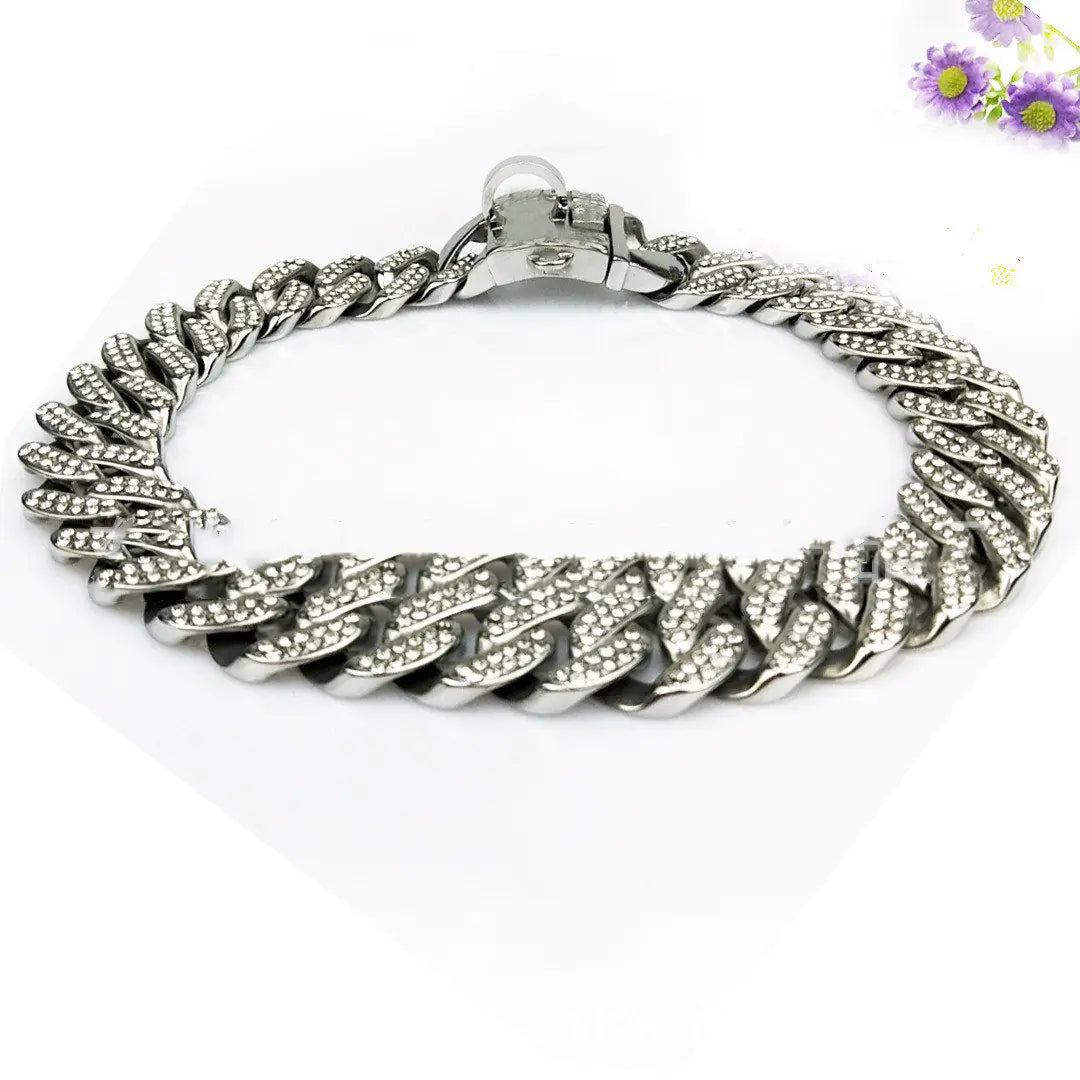 Diamond Dog Chain Neck Ring with Mirror Light Design